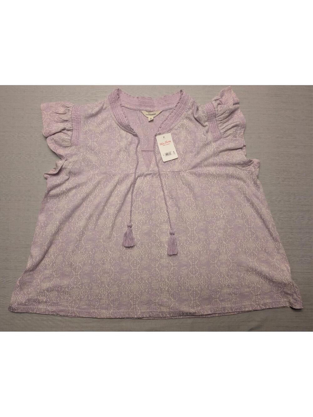 NWT Lucky Brand Lavender Peasant Blouse With Ruffle Sleeves And Tassels XL